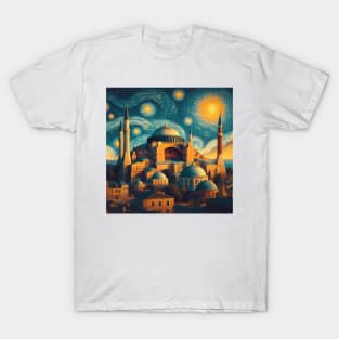 Hagia Sophia, Istanbul, Turkey, in the style of Vincent van Gogh's Starry Night T-Shirt